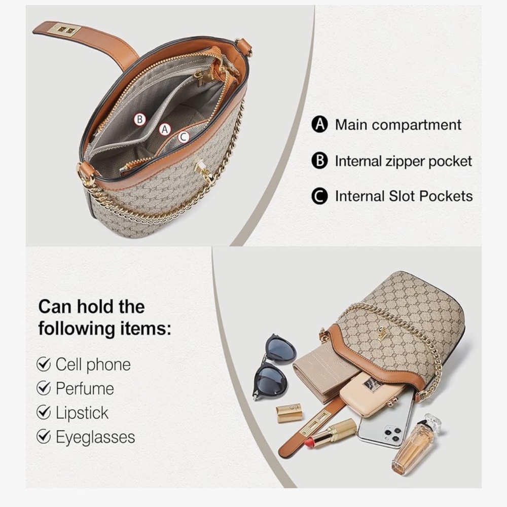 🆕 Designer-Inspired Monogram Bucket Bag in Beige and Tan - Picture 6 of 6